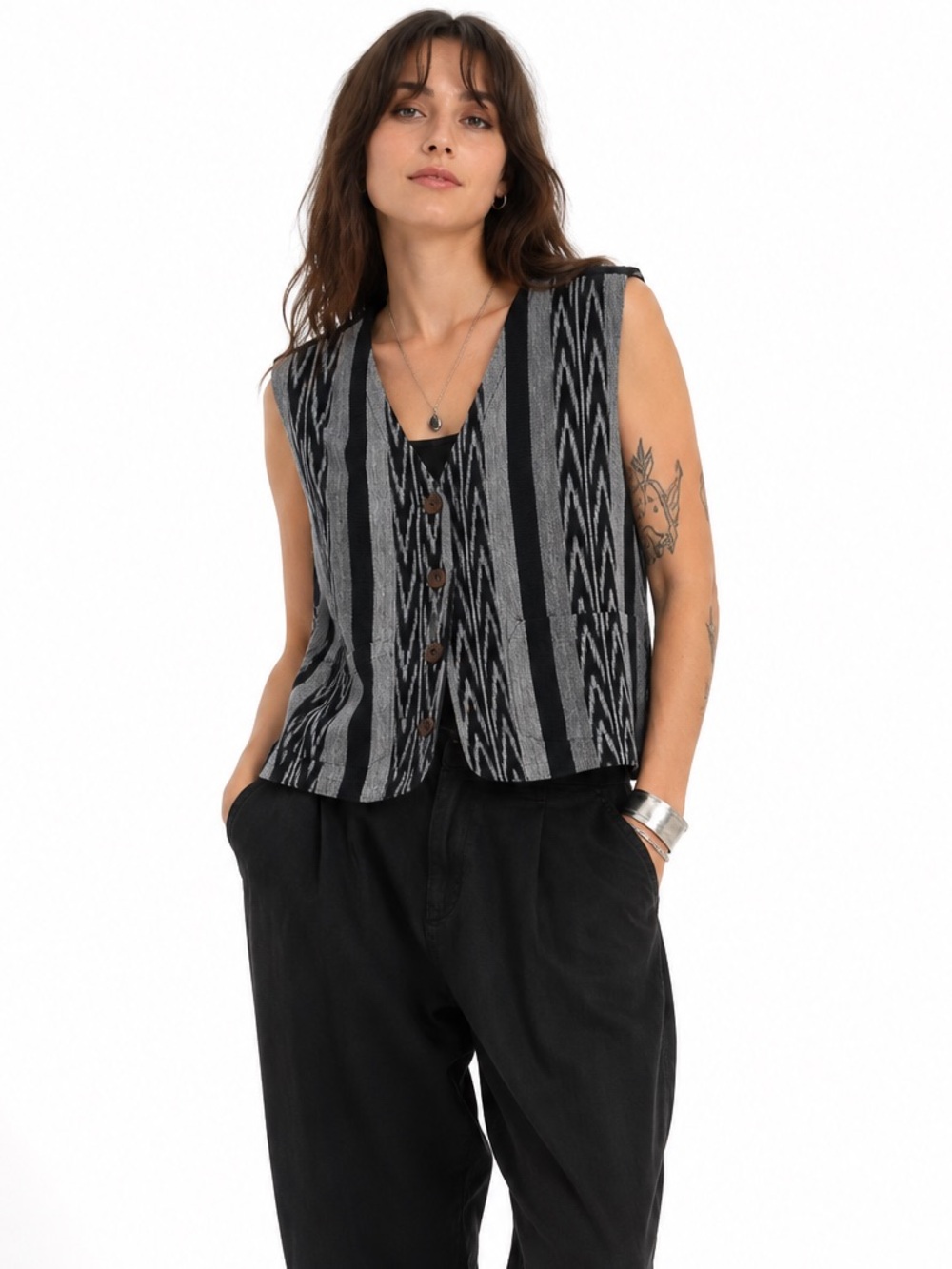 ESPRIT Ikat Woven Vest Medium Boho Indie Artisan Southwest Cotton